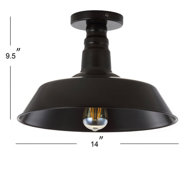 Camila 14" Classic Industrial Indoor/Outdoor Iron LED Semi Flush Mount - JONATHAN Y